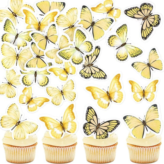 48Pcs Edible Butterfly Cupcake Toppers Double Layer Butterfly Decorations for Women's Happy Birthday Cake Decorations Party Decorations