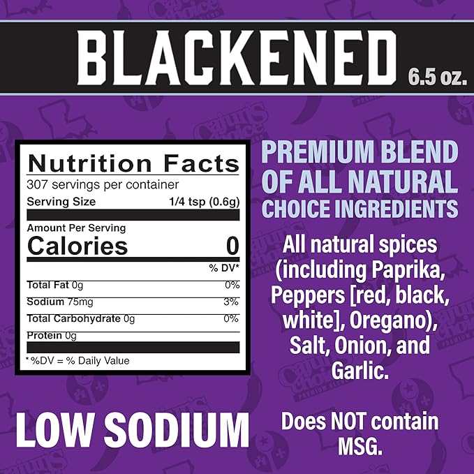 Blackened Seasoning 6.5 oz Shaker – Ideal for Grilling or Cooking Fish, Chicken, Wings, BBQ, Pork, Steak, Vegetables, Burgers, Salmon, Soups & More – Adds Authentic Louisiana Flavor - By Cajun's Choice