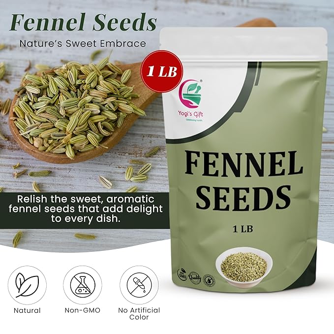 Fennel Seeds 1 LB, 100% Pure & Natural Whole Fennel, Premium Quality Spice for Cooking & Tea, Fresh & Aromatic - By Yogi?™s Gift®