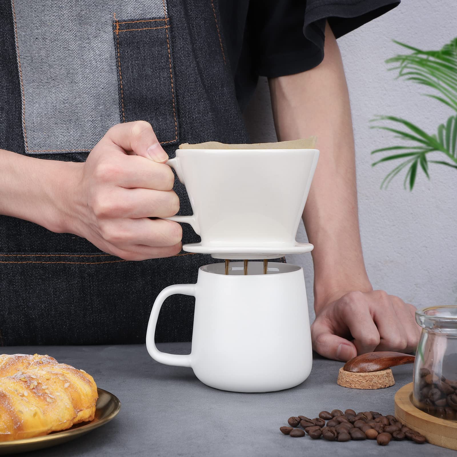 Segarty Pour Over Coffee Maker, Single Cup White Ceramic Coffee Dripper, Size No.2 Reusable Filter