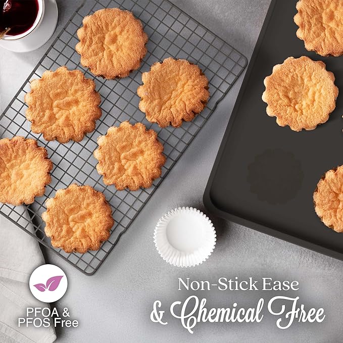 3 Cookie Sheets for Baking + Cooling Rack, Non Stick Baking Sheet Set with Cookie Cooling Rack - Half/Quarter/Jelly Roll Pan with Wire Rack, Sheet Pan Set of 3, Non Toxic Baking Sheets for Oven.