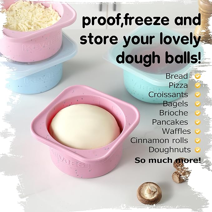 1000ml PLUS Pizza Sourdough Proofing Containers with Air-tight Lids for DIY family Artisan Pizza,Bread,Bagel-Food Grade Silicone -Dishwasher Safe-2 Pack (Cotton Candy-Sprinkles Pattern)