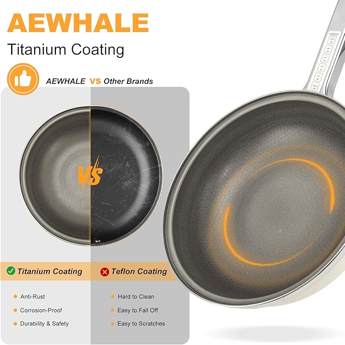 AEWHALE Hot Pot Electric,5L Multifunctional Electric Pot for Cooking,1600W Non-Stick Frying Pans for Steak, Egg, Ramen, Soup with Temperature Adjustment竊?Titanium Stainless