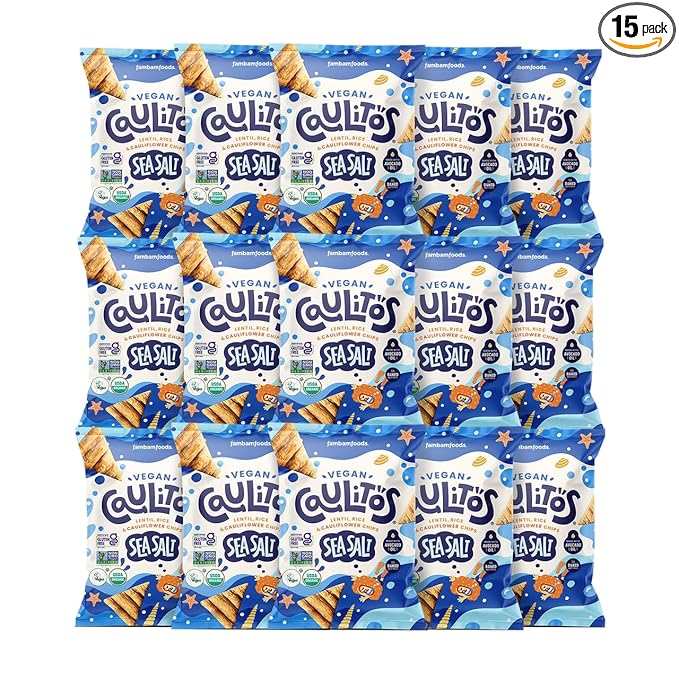 Caulitos ??15 Pack | Lentil, Rice & Cauliflower Chips | Organic, Gluten-Free, Non-GMO, Kosher, Nut-Free, Baked with Avocado Oil (22.5 oz, Vegan Sea Salt)