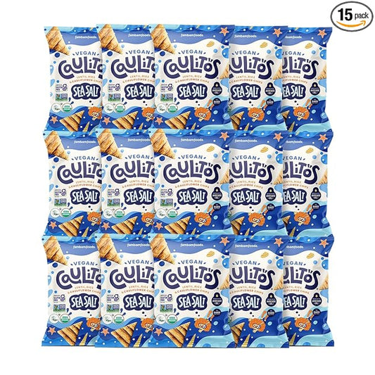 Caulitos ??15 Pack | Lentil, Rice & Cauliflower Chips | Organic, Gluten-Free, Non-GMO, Kosher, Nut-Free, Baked with Avocado Oil (22.5 oz, Vegan Sea Salt)