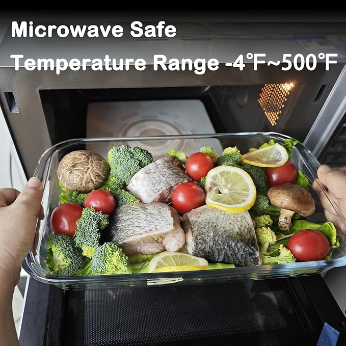 2L Rectangular Glass Baking Dish for Oven, 13.6in x 8in Borosilicate Glass Casserole Dish, Oven Safe Glass Baking Pan