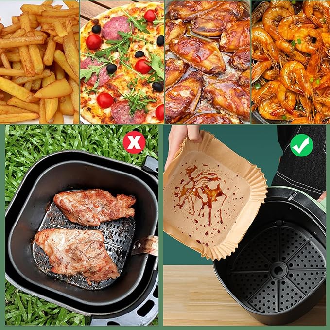 Air Fryer Liners Disposable,130Pcs LYHOLKEER 8inches Square Air Fryer Paper Liners for 5-8QT Air Fryer,Parchment Paper for 6QT COSORI 9-in-1 CAF and Ninja Pro XL 5QT AF141/AF142/6.5QT AF182/MAX AF181