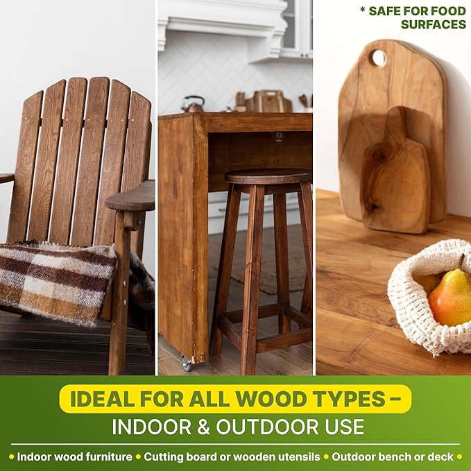 Nordicare Linseed Oil for Wood - 100% Pure & Natural Linseed Oil for Entire Indoor Area - Food-Safe Raw Linseed Oil for Wood Furniture - Underlines the Original Wood Structure - Made in Denmark 16.9oz