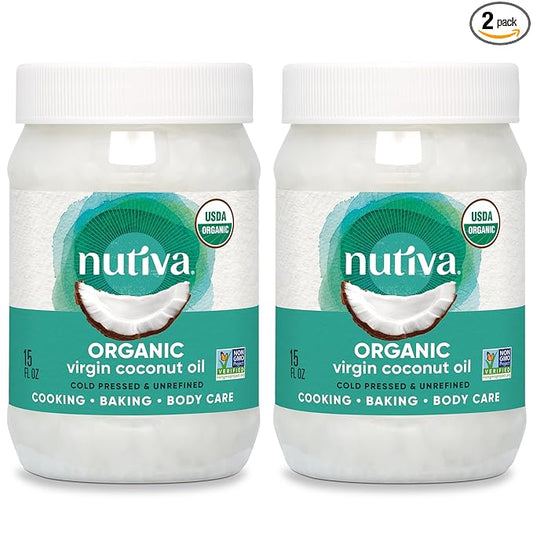 Nutiva Organic, Cold-Pressed, Unrefined, Virgin Coconut Oil from Fresh, non-GMO, Sustainably Farmed Coconuts, 15 Fl Oz (Pack of 2)