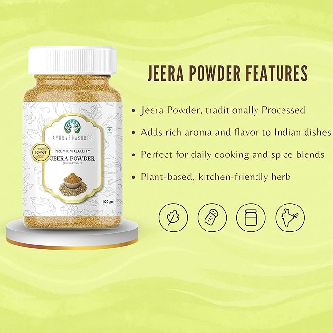 AYURVEDASHREE Cumin Seed Powder (Jeera Powder) Spice 100g, All Natural | 100% Pure | NON-GMO | Vegan | Indian Origin