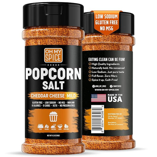 Popcorn Seasoning Cheddar Cheese Powder Mix - Gluten Free & Low Sodium Mild Nacho Cheese Powder Flavor Popcorn Flavoring Seasoning. Movie Theater Pop Corn Toppings. Hot Pop Corn Salt Seasonings. 4.2oz