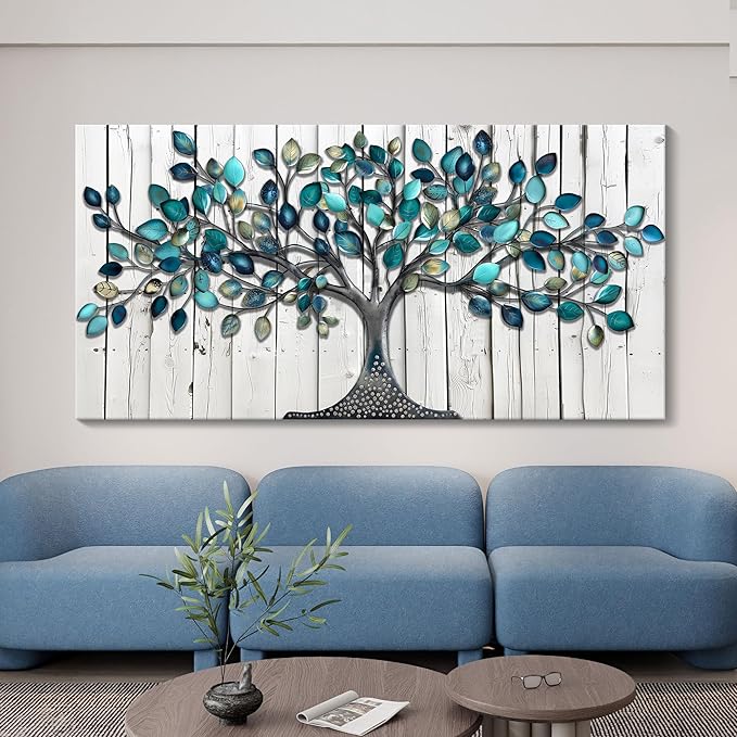 CHATYOUNG Wall Art Living Room - Large Green Tree of Life Wood Textured Background Modern Paintings Wall Decor Artwork for Bedroom Dining Room Office Kitchen Home Decor 48"x24"