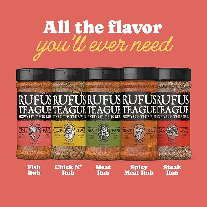 Rufus Teague Spicy Meat Rub, 6 Pack, Premium Barbecue Seasoning & Dry Rub for Smoking and Grilling, Award-Winning Flavor for Beef, Pork & Chicken, Gluten-Free, 6.5 oz