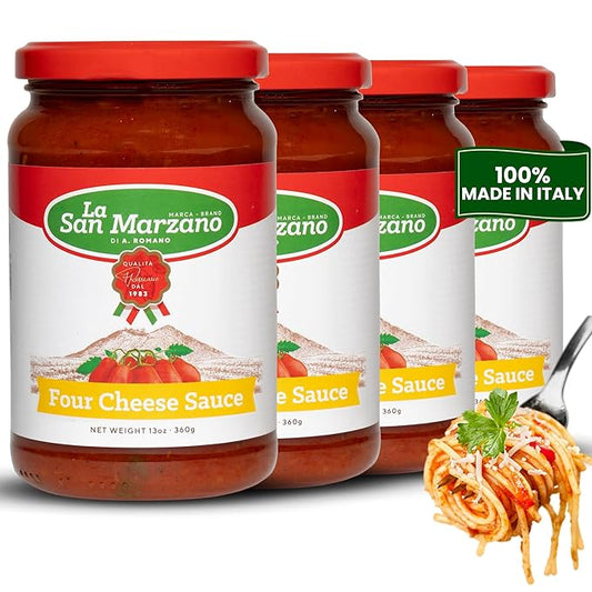 La San Marzano Four Cheese Sauce, 13 oz, Pasta Sauce Made in Italy, All Purpose Tomato Premium Quality, All Natural, Non GMO, Gluten Free