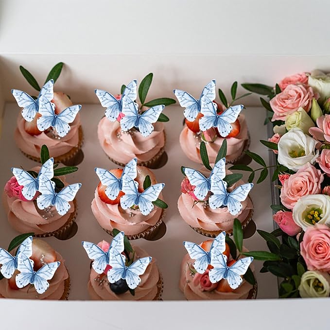 48 PCS Edible Butterfly Cupcake Toppers Wafer Paper for Cake Decorating - Butterfly Theme Baby Shower, Wedding, Birthday Party Decorations Supplies - Light Purple