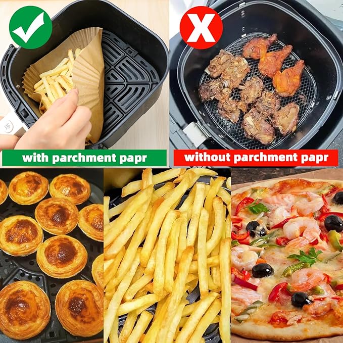 200PCS Air Fryer Liners Disposable,Victoyaw 8 Inch Square Air Fryer Parchment Paper Liners for 2-5QT Air fryer,Non-Stick Waterproof Airfryer Paper Liner