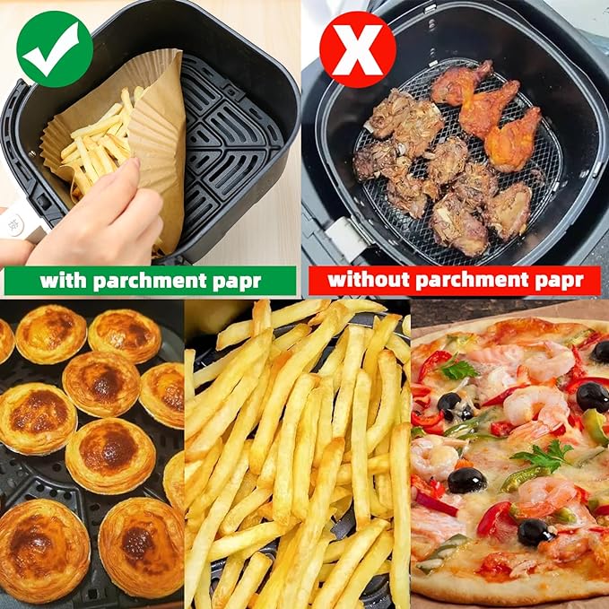 300PCS Air Fryer Liners Disposable for 5-8QT Air fryer,9 Inch Square Air Fryer Parchment Paper Liners for COSORI 5 6QT,Ninja 5/5.5 QT AF141/181,Paris Hilton 6-Quart,Chefman,Cuisinart,Instant Pot