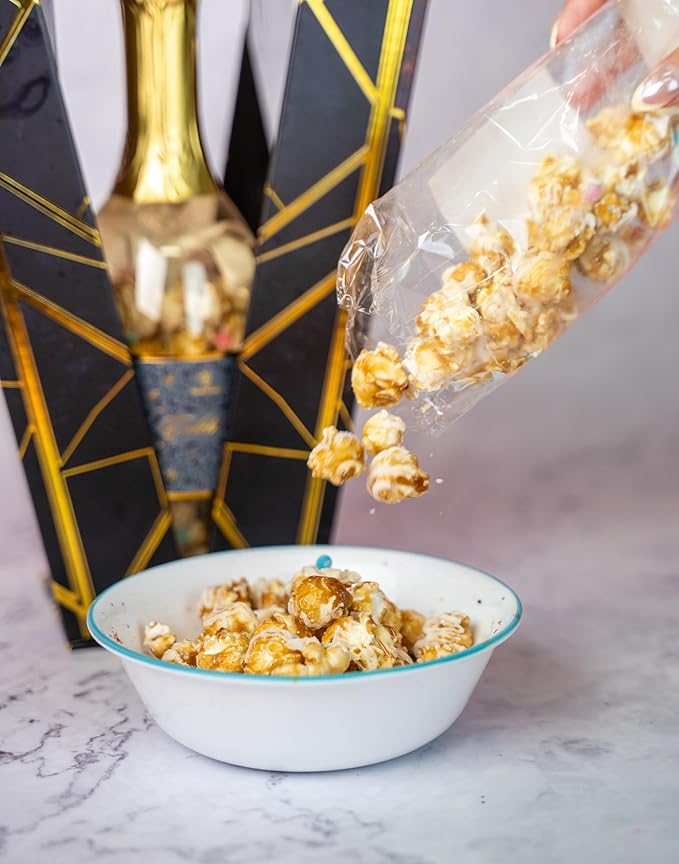 Luxe Bubble Box with Caramel White Chocolate Popcorn by Send A Cake, Ready to Gift, No Assembly Required - Happy Birthday Surprise - Unique Birthday Gift for Women, Men, Sister, Mom, Dad, Best Friend