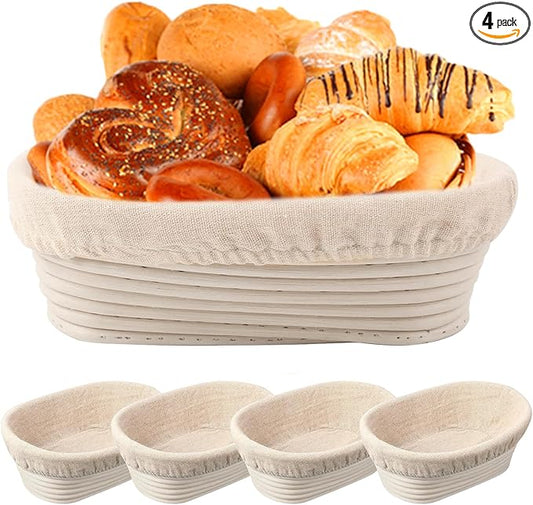 10 inch Oval Banneton Bread Proofing Basket Sourdough Bread Baking Supplies Set of 4 Sourdough Starter Kit Baking Gifts