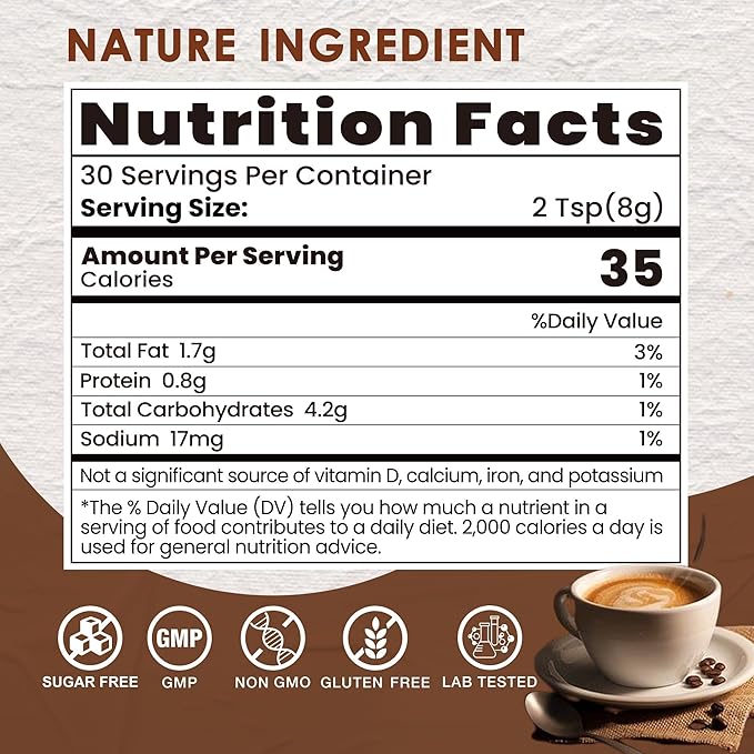 Mushroom Hot Chocolate, Cacao Powder, 8.5 Ounce | 10 IN 1 Mushroom Lion's Mane, Chaga, Reishi, Maitake and MCT Powder | Support Energy, Focus | Sugar Free, Vegan, Gluten-Free, 30 Servings