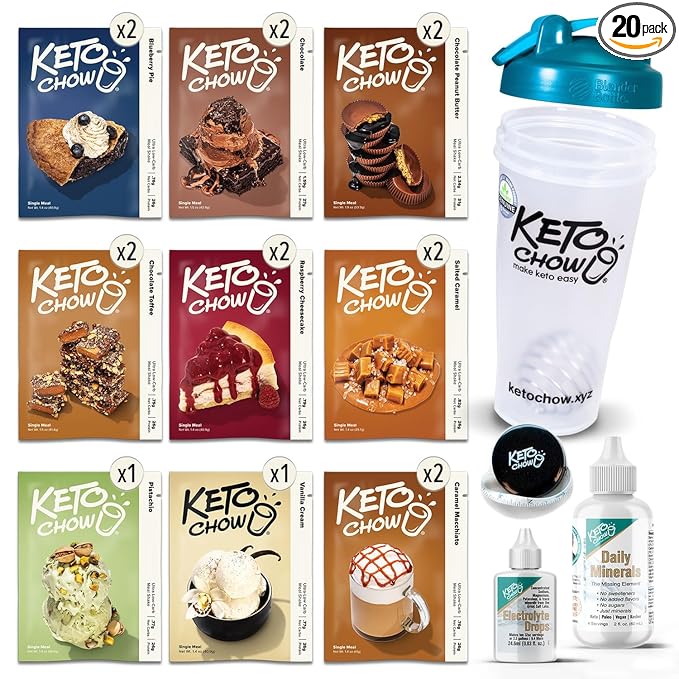 Keto Chow Premium Kit | Keto Meal Replacement Shake Powder | Nutritionally Complete | Low Carb Shakes | Delicious Easy Meal Substitute | Protein Rich Keto Food You Choose The Fat | Single Meal Samples