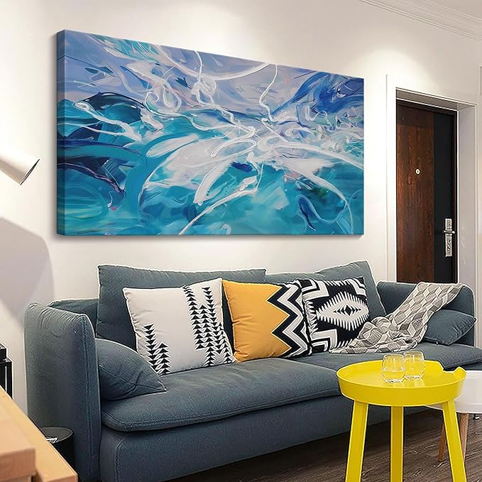 Blue Abstract Wall Art Modern Canvas Wall Paintings White Abstract Art for Living Room Pictures for Bedroom Wall Decor Office Home Decor Framed Artwork for Walls 29횞58IN