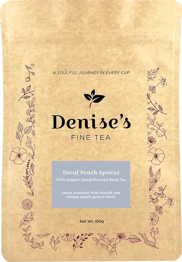 Denise's Fine Tea, USDA Organic, Decaf Peach Apricot Tea, Decaf Flavored Black Tea, Loose Leaf (100g) - Caffeine removed naturally using CO2