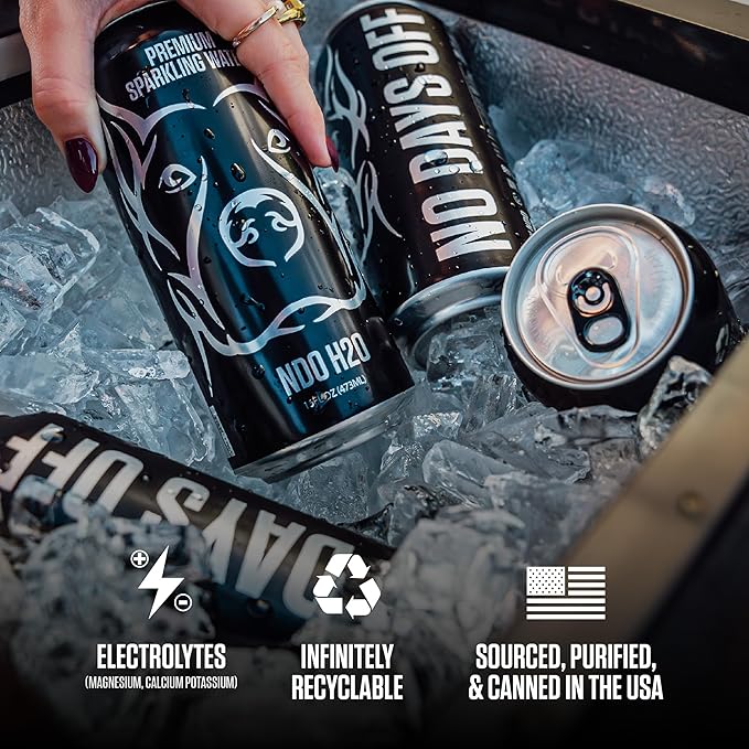 NDO H2O Premium Purified Water Case - 12 Pack (16 fl oz, Sparkling) | Reverse Osmosis Canned Water | Tested for Over 400 Impurities | Purified, Carbonated & Balanced | Alkaline & Minerals