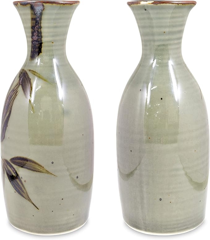 Product of Gifu Japan Japanese Sake Set, 1 Tokkuri Bottle Carafe and 4 Ochoko Cups Ceramic Sake Glasses, 5 Piece Set, Green Mashikodake