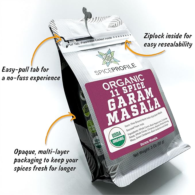 Spice Profile USDA Organic 11-Spice Garam Masala, 3 oz, Lab Tested for Heavy Metals, Salt Free, North Indian Style