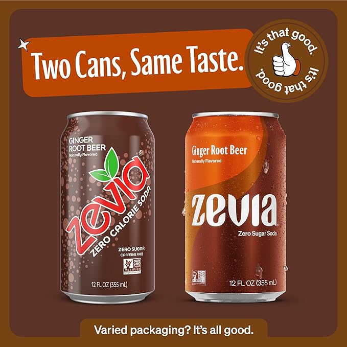 Zevia Zero Sugar Soda, Ginger Root Beer, 12 oz Cans (24-Pack) ??Naturally Sweetened, Zero Calorie Sugar Free Soda - Non-GMO Project Verified, Gluten-Free, Vegan