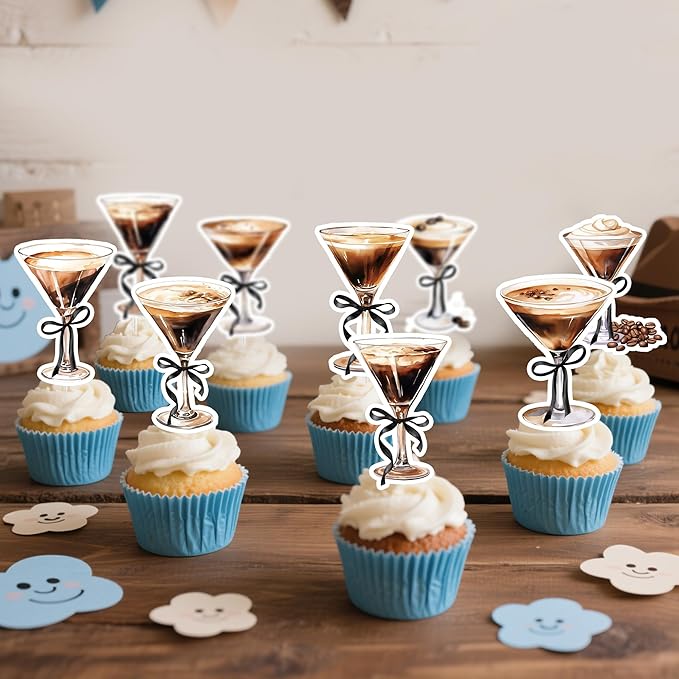 24Pcs Espresso Martinni Cupcake Toppers, Coffee Martini Cupcake Decorations, A Tiny Bit Older Bridal Shower Party Supplies, Bachelorette Decor