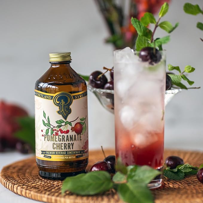 Portland Syrups Pomegranate Cherry Syrup – Craft Delicious Cocktails, Coffees, Mocktails, Sodas, and More – Ideal for Drinks & Adding a Flavor to Any Beverage – 12 oz with 24 Servings (Pack of 1)