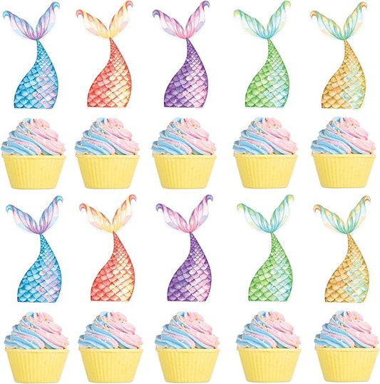 25Pcs Mermaid Tails Cupcake Toppers Mermaid Tail for Mermaid Party Decoration Baby Shower Party Supplies 竊늯wo-sidedç«?"<div>