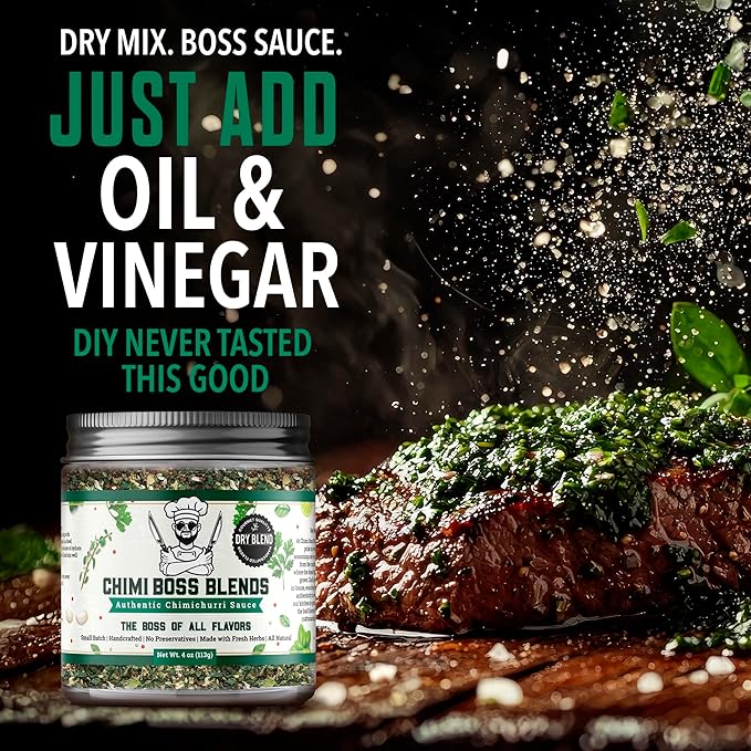 Chimi Boss Blends Chimichurri Original Dry Seasoning, 4 oz – Argentinian Herb & Garlic Rub with Parsley & Chili Flakes – All Natural Seasoning or DIY Sauce – Made in USA