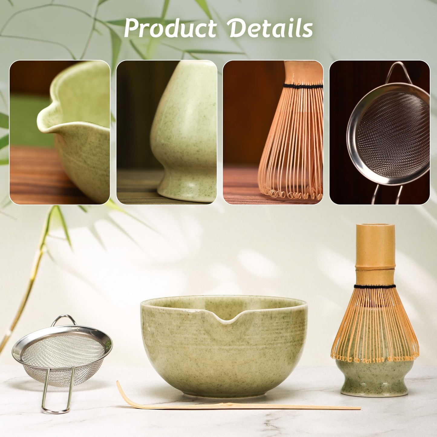 DiDiBirDi Matcha Tea Set 5 Pcs, Japanese Traditional Ceramic Bowl, Bamboo Whisk (Chasen), Scoop