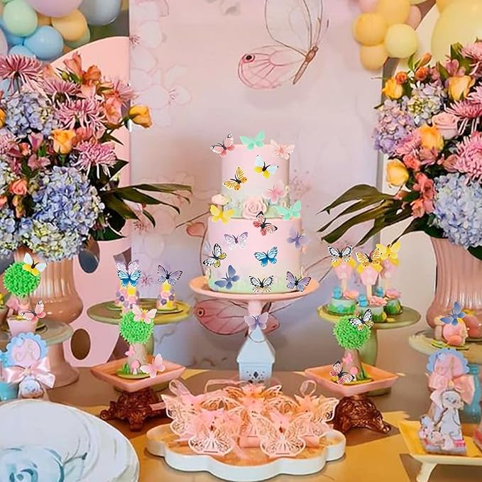 ZHUOWEISM 72 PCS Edible Butterfly Cupcake Toppers - Wafer Paper Butterflies - Colorful - Multiple Occasion
