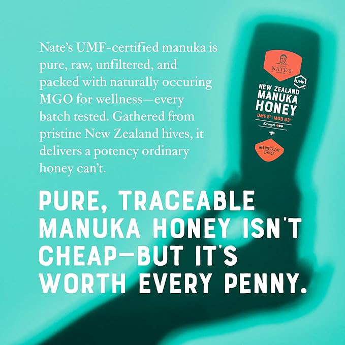 Nature Nate's | Raw Manuka Honey MGO 83+ | UMF 5+ Certified | 13.2 oz Squeeze Bottle