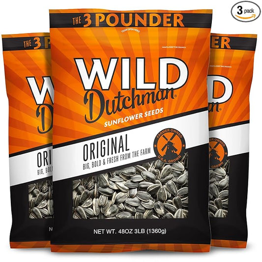 Wild Dutchman Roasted Sunflower Seeds in a Resealable Bag for Ultimate Freshness and an Easy Pour Snack, Salted Original Flavor, 3 LB (Pack of 3)