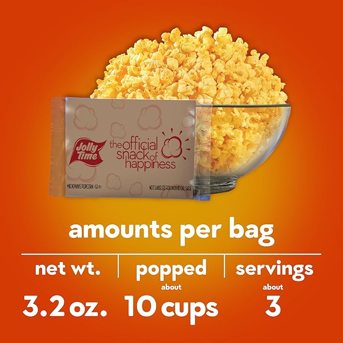Jolly Time The Big Cheez, Cheddar Cheese Microwave Popcorn, 3.2oz Sharing Bag, 3 Bags Per Carton (The Big Cheez, 3.2 Ounce (Pack of 12))