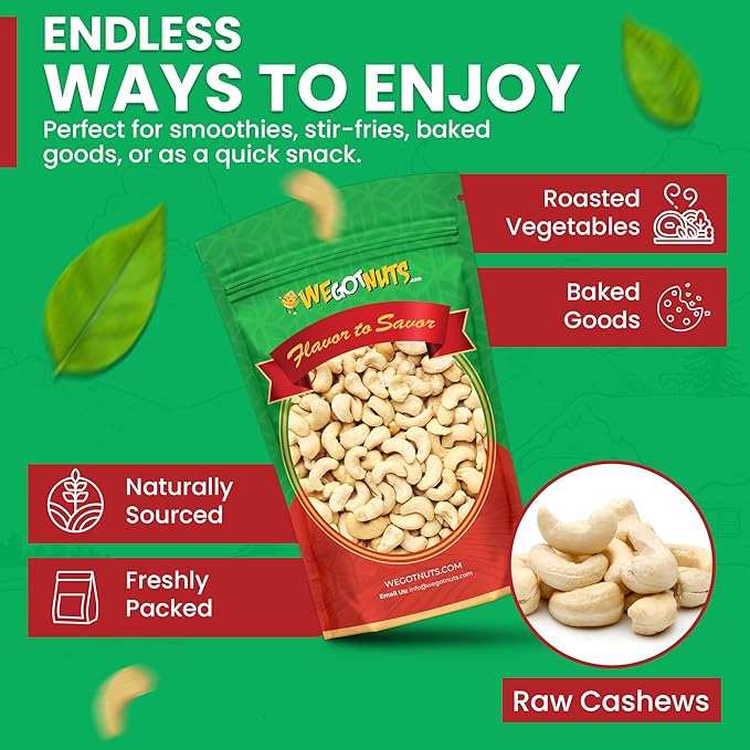 Raw Whole Unsalted Cashews ??5 lbs.- Premium Quality Kosher Raw Cashews By We Got Nuts ??Oil-Free Natural, Healthy & Diet-Friendly Snack ??Gourmet Savory Flavor ??Air-Tight Resealable Bag Package