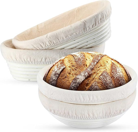 Nuanchu 4 Pcs Proofing Basket 9 Inch Round Bread Proofing Basket 10 Inch Oval Rattan Baking Bowl for Sourdough Bread Baking Home Bakers