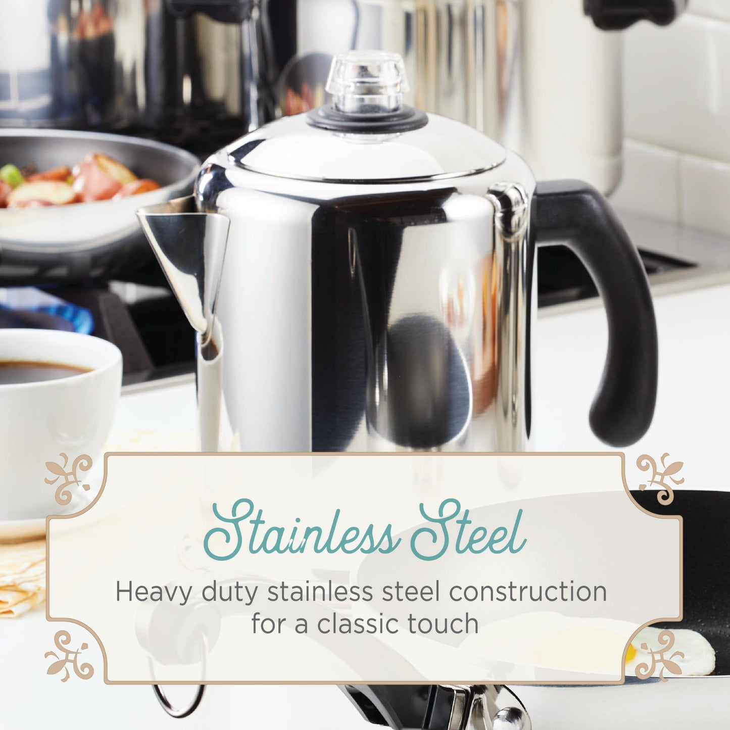Farberware Classic Stainless Steel Yosemite 12-Cup Coffee Percolator, Percolator Coffee Pot