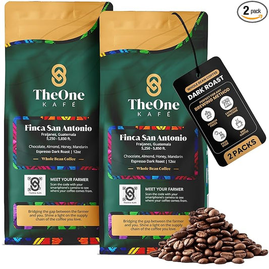 TheOne Kafé Guatemala Dark Roast Whole Bean Coffee ??Organic, Single Origin, Premium Specialty Coffee and Ethically Sourced ??Fresh Roasted for Espresso, Drip, Pour Over ??12 oz (Pack of 2)