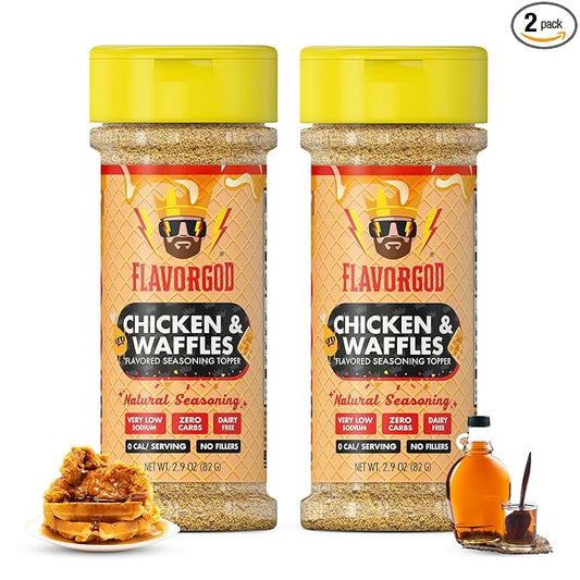 Chicken & Waffles Seasoning Topper Mix, 2 Bottles by Flavor God - Premium All Natural & Healthy Spice Blend for Chicken, Pasta & Vegetables - Kosher, Low Sodium Great Flavor Spices and Seasoning Gift