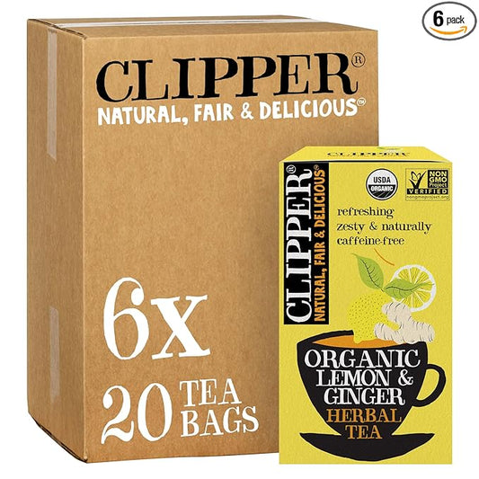Clipper Tea Lemon & Ginger Teabags ??Caffeine Free, USDA Organic, Great Hot or Iced ??Aromatic, Natural, Fair & Delicious ??120 Tea Bags