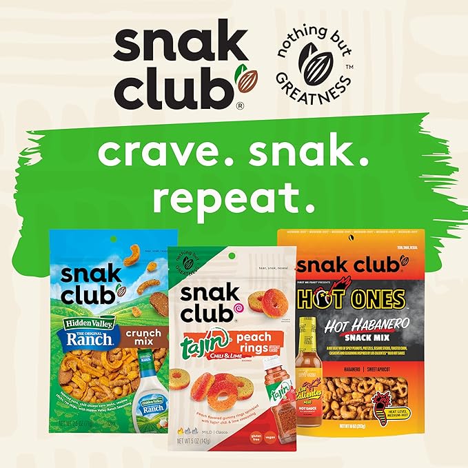Snak Club Protein Power Snack Mix with Peanuts, Roasted Edamame, Dried Cranberries, Pumpkin Seeds, Almonds, and Cashews, Gluten-Free and Kosher Trail Mix Snacks, 4.2 oz Resealable Bags, 6 Pack