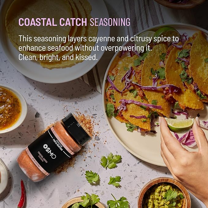 Osmo Seasonings and Sea Salt Bundle, Flakey White Sea Salt, Signature Butcher Rub, Golden Gourmet Blend, Coastal Catch Seasoning & Garden Harvest Blend (Pack of 5)