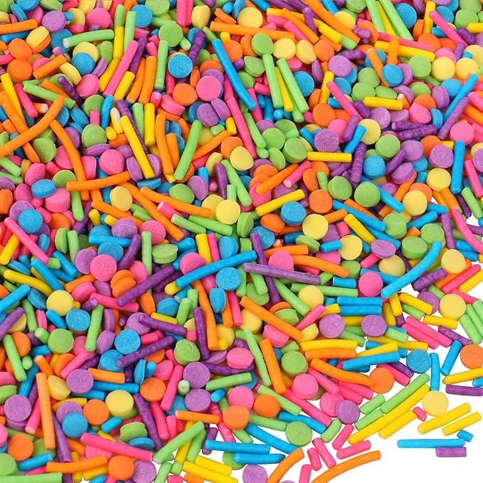 Rainbow Sprinkles for Cake Decorating, Colorful Crispy Jimmies and Confetti Sprinkles for Baking Cake Cupcake Cookies Ice Cream Topping
