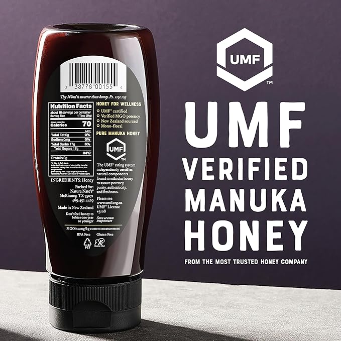 Nate's Pure Manuka Honey, Gold Edition | Sourced & Packed in New Zealand | MGO 830+ UMF Certified 20+ | 13.2 oz Squeeze Bottle